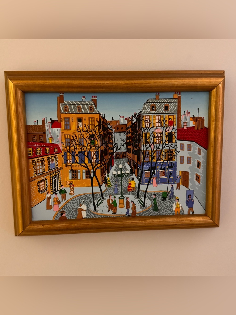 Vintage French Naïve Folk Art Print – Parisian Street Scene (Montmartre), Custom